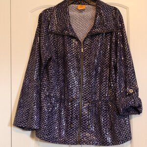 Ruby Red Purple Sparkly Faux Snakeskin print Zip Front Jacket Size 18W